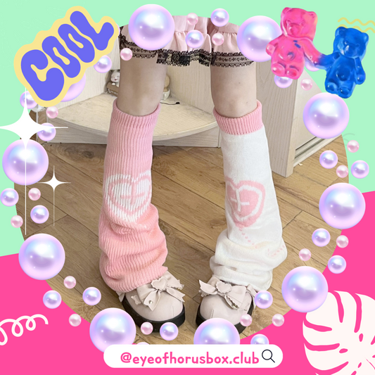 堆堆襪-雙面白粉心形喇叭