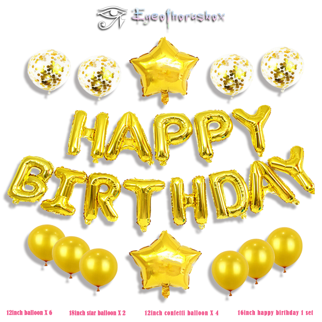 Happy birthday字母氣球/鋁箔氣球星星套裝-金色