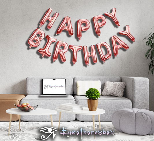 Happy birthday字母氣球鋁箔氣球套裝-玫瑰金