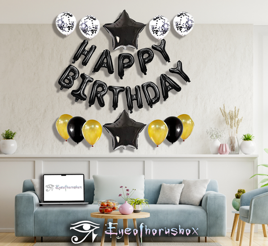 Happy birthday字母氣球/鋁箔氣球星星套裝-黑色
