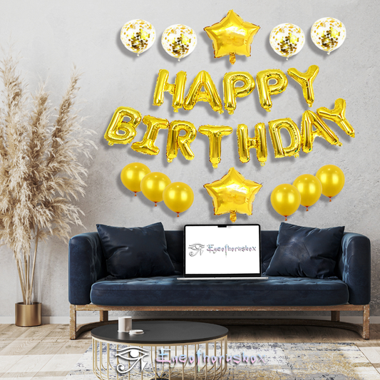 Happy birthday字母氣球/鋁箔氣球星星套裝-金色