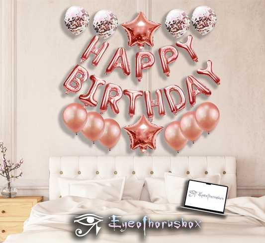 Happy birthday字母氣球/鋁箔氣球星星套裝-玫瑰金色
