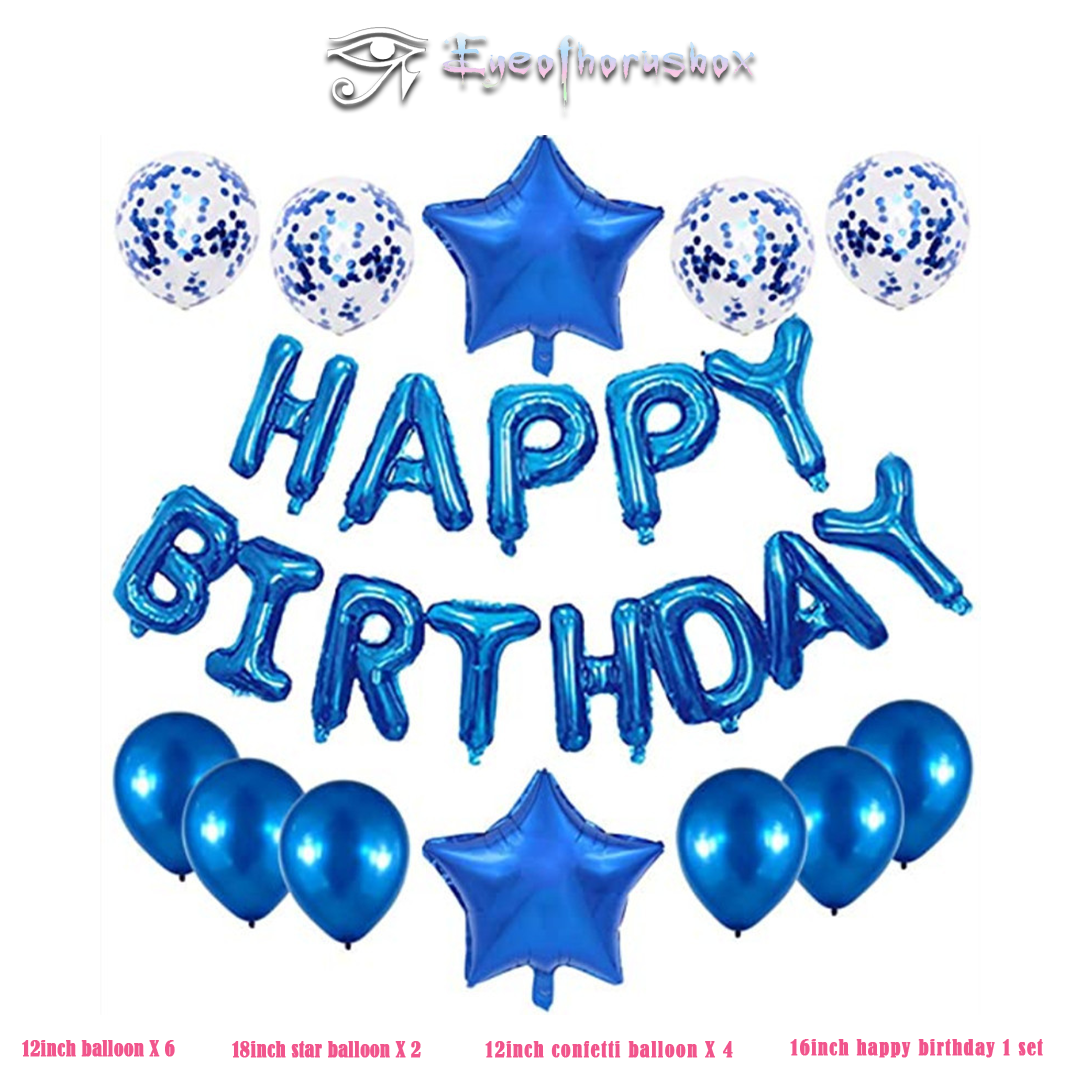 Happy birthday字母氣球/鋁箔氣球星星套裝-藍色