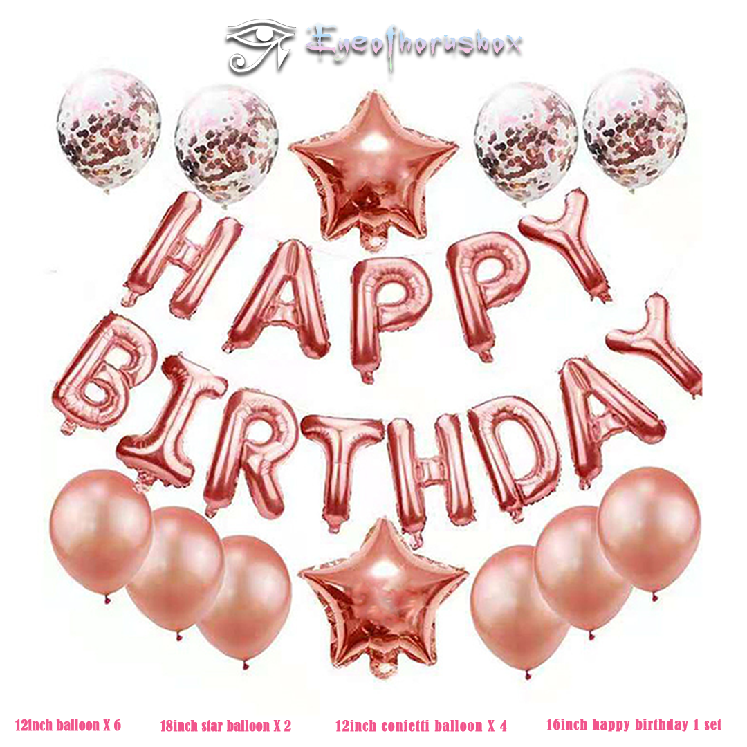 Happy birthday字母氣球/鋁箔氣球星星套裝-玫瑰金色